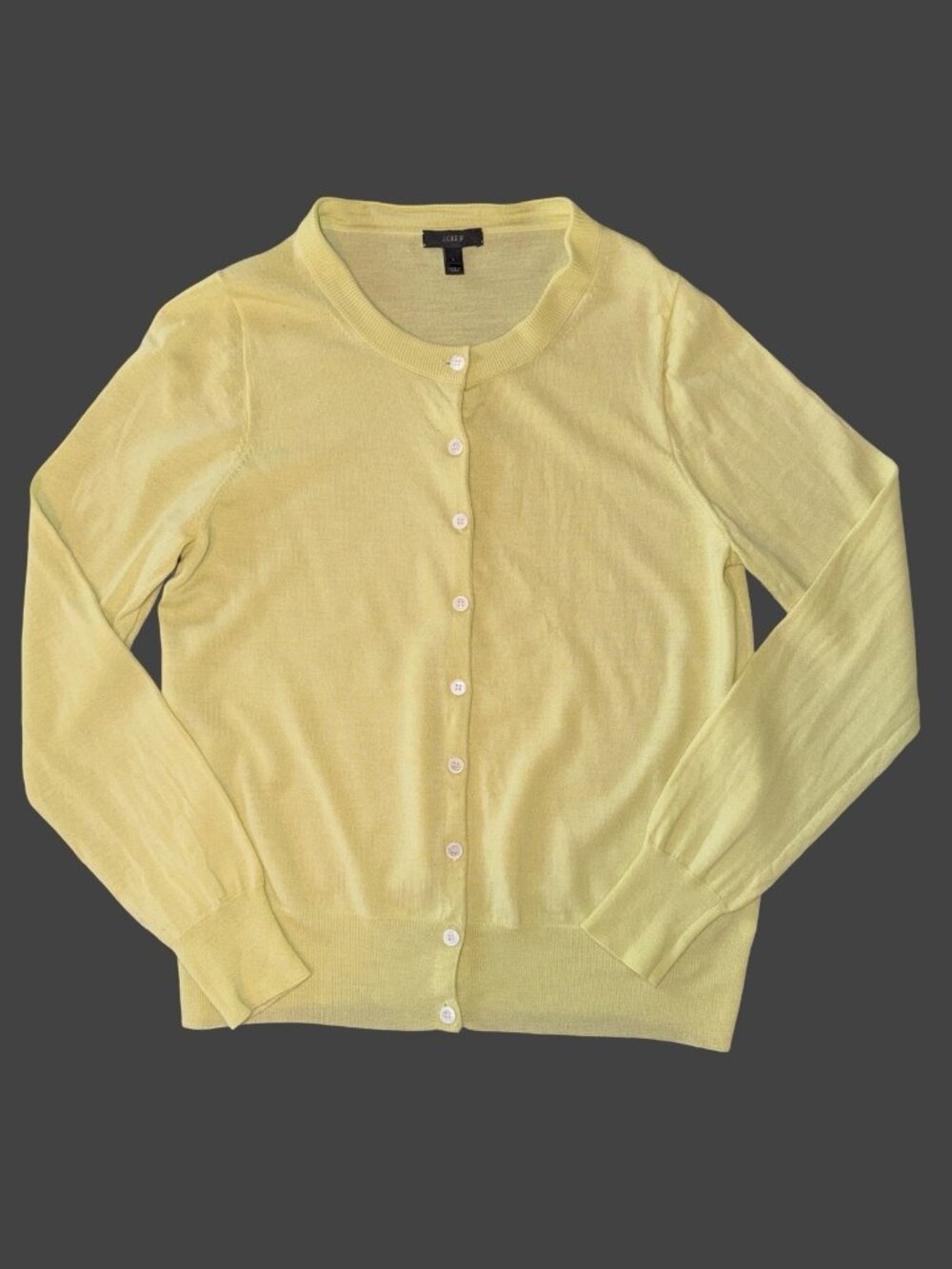 J.Crew 100% Merino Wool Cardigan Womens Large Yellow Button Front Sweater Preppy